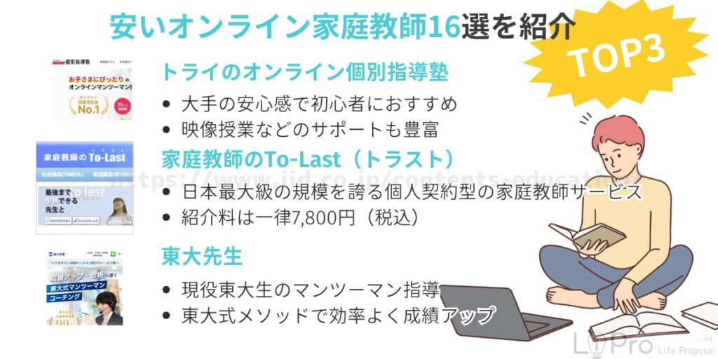 安いオンライン家庭教師トップ3
